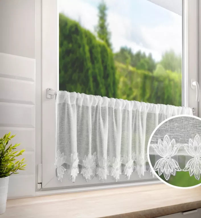 Zazdrostka biała z matowej etaminy zdobiona gipiurą 150x30 cm tunel SOPHIA