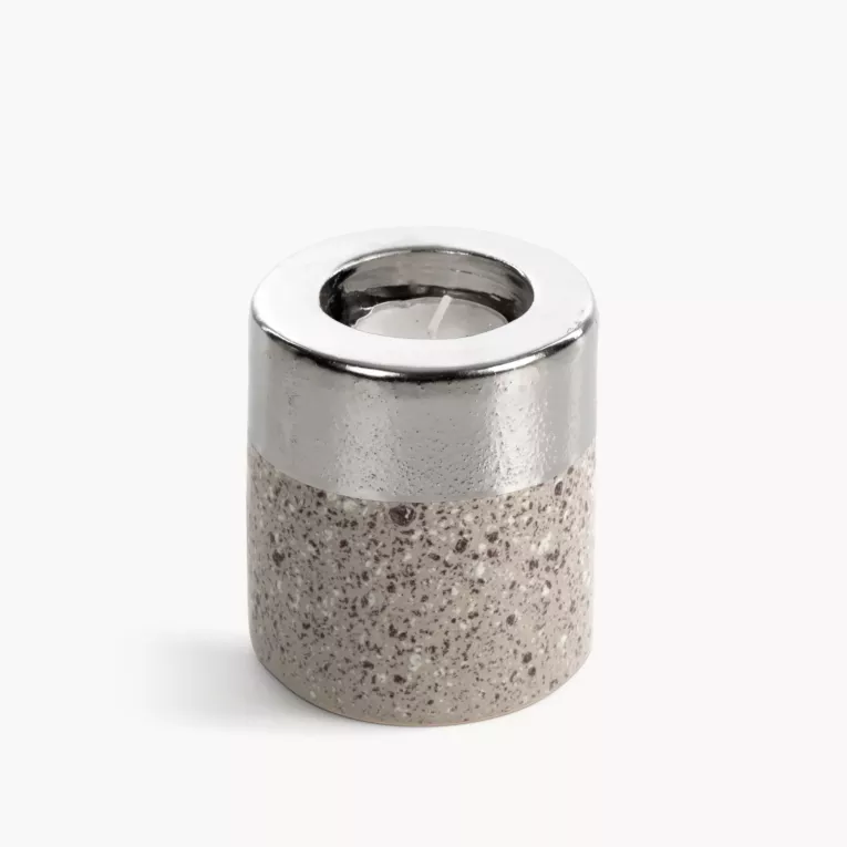 Świecznik dekoracyjny srebrny łączący dwie kontrastujące powierzchnie 9x13 cm LAILA