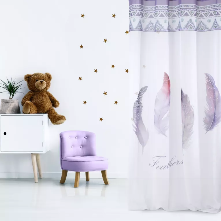 DESIGN 91 Zasłona PIÓRO z nadrukiem piór i etnicznym wzorem