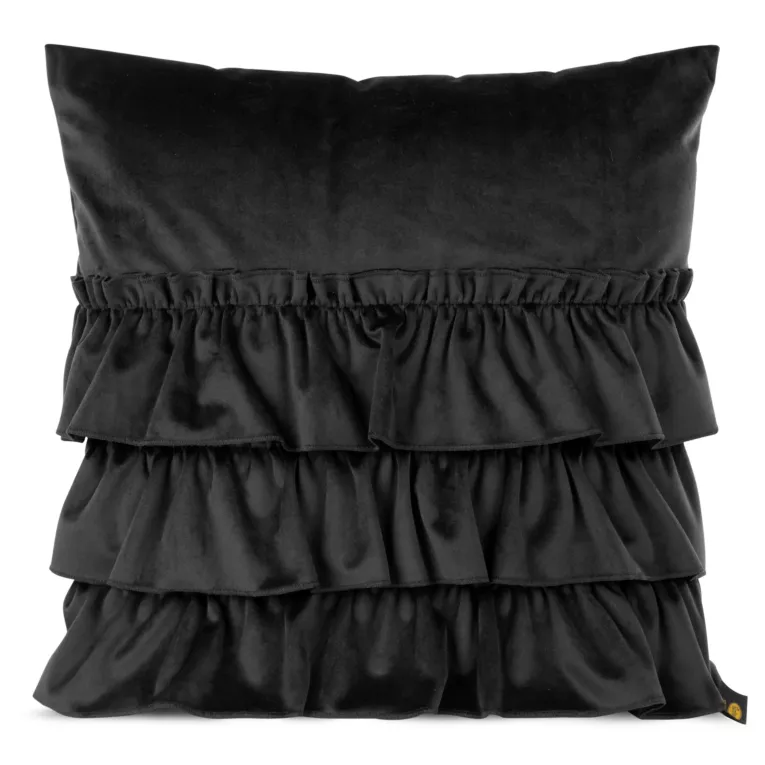 Poszewka na poduszkę 45x45 cm welwetowa czarna z trzema falbanami CHARLOTTE