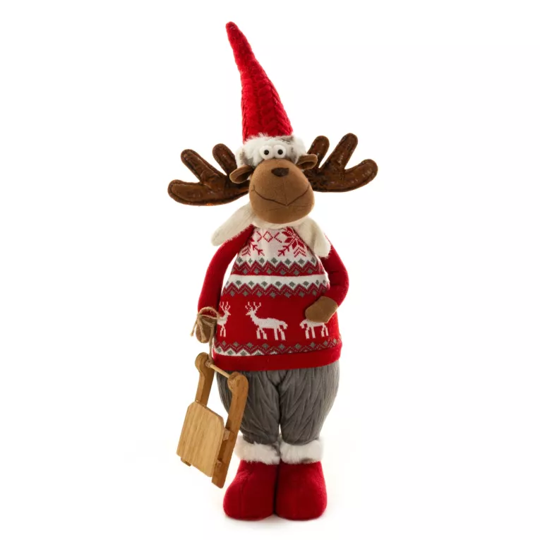 Figurka świąteczna RENIFER w zimowym stroju z miękkich tkanin
