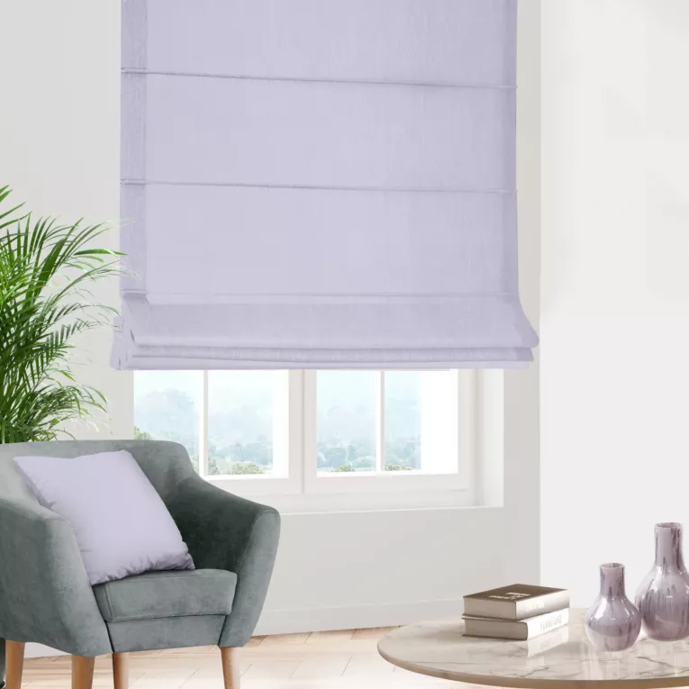 Roleta rzymska liliowa z miękkiej półmatowej tkaniny welwetowej