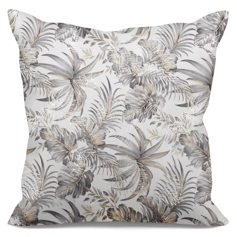 Poszewka na poduszkę 40x40 cm welwetowa biało, beżowa z modnym, błyszczącym wzorem liści RODOS