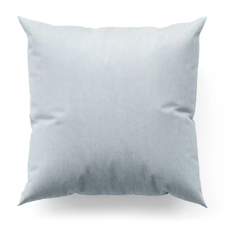 Poszewka szyta błękitno jasnoszara z półprzezroczystej tkaniny o wyglądzie drobnego deszczyku i delikatnym połysku, wykończona obciążnikiem