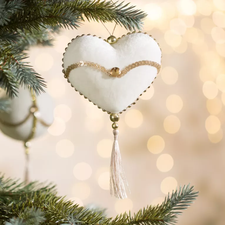 Ozdoba choinkowa SERCE  z ozdobnym chwostem i złotymi akcentami