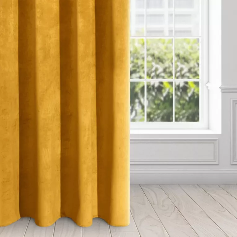Zasłona musztardowa z ekskluzywnego aksamitnego welwetu 290 g/m2 140x250 cm 10 szt. przelotek - VILLA