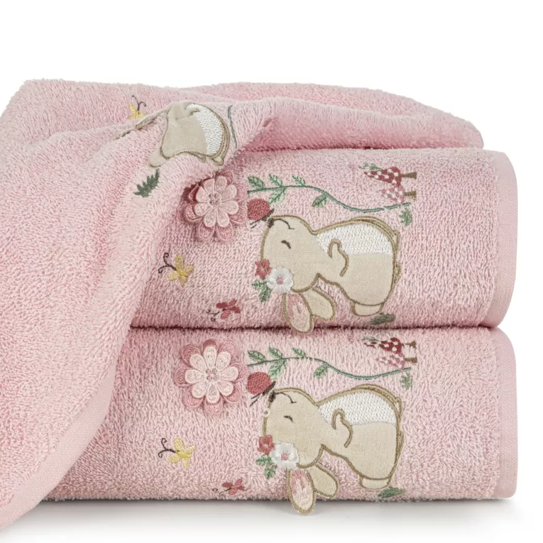 Ręcznik kąpielowy dziecięcy 50x90 cm bawełniany kolor różowy z kapturem i motywem króliczka 400 g/m2 BABY 47