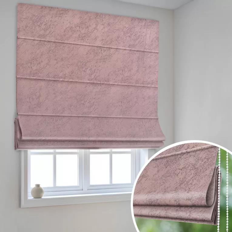 Roleta rzymska różowa z welwetowej tkaniny w drobny melanż