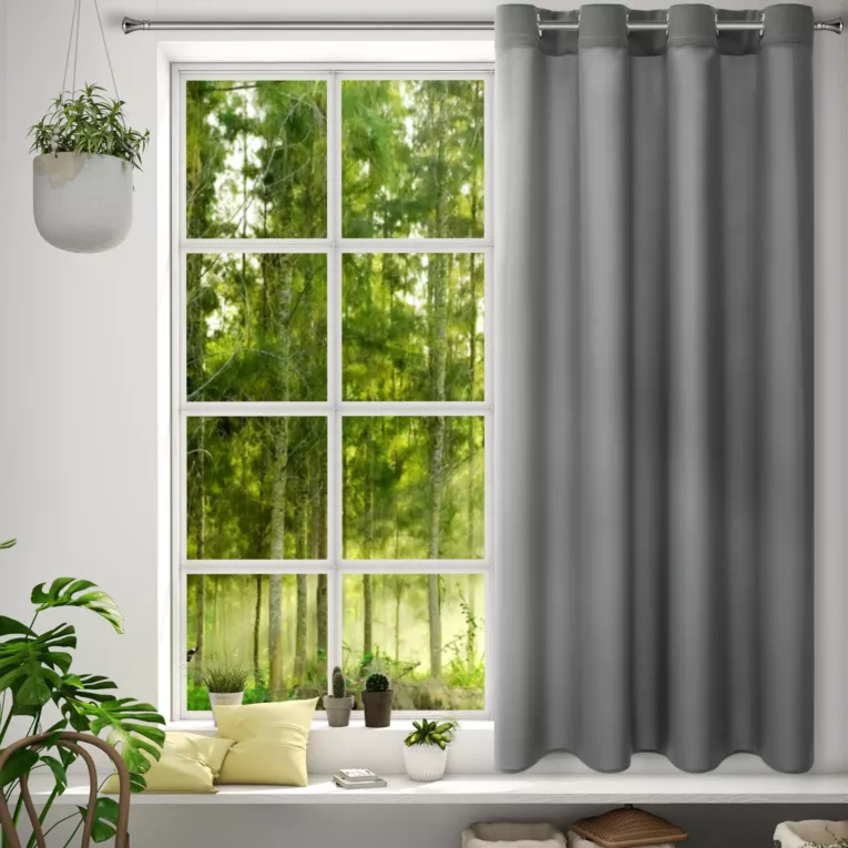 Zasłona grafitowa z matowej gładkiej tkaniny 140x175 cm przelotka - RITA