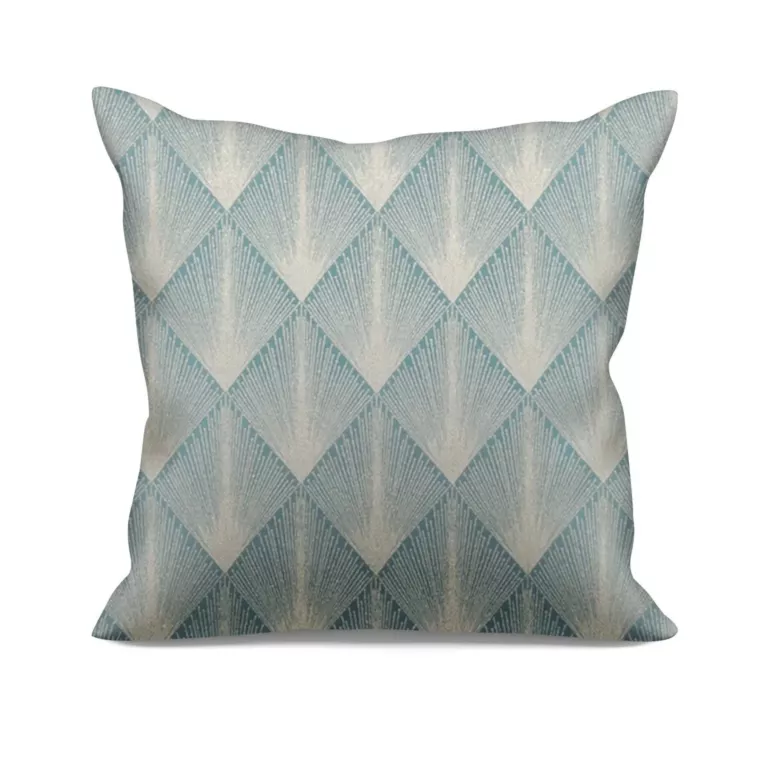 Poszewka szyta miętowo złota z tkaniny w elegancki geometryczny wzór z błyszczącą nicią