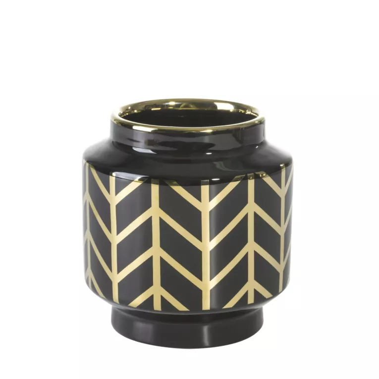 Wazon ceramiczny z geometrycznym wzorem czarno-złoty