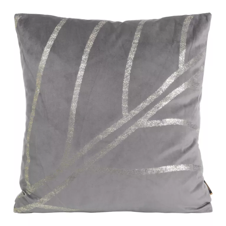 Poszewka na poduszkę 45x45 cm welwetowa szara z błyszczącym nadrukiem liści BLINK 38