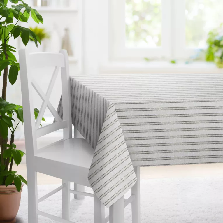 Obrus szyty naturalny z etaminy przeplatanej pasami, w stylu eko Italissima Eva Minge