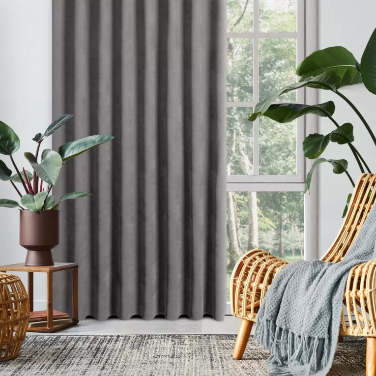 Zasłona grafitowa z tkaniny welurowej 140x260 cm szerokość po zmarszczeniu flex 1:1,5 Dora