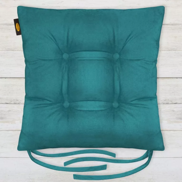 Poduszka na krzesło dwustronna 40 x 40 x 8 cm welurowa ciemnoturkusowa ADORE
