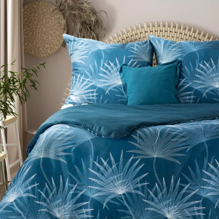 Pościel 220x200 cm bawełniana kolor ciemnoniebieski, biały z motywem botanicznym MONTENEGRO 3 Terra Collection