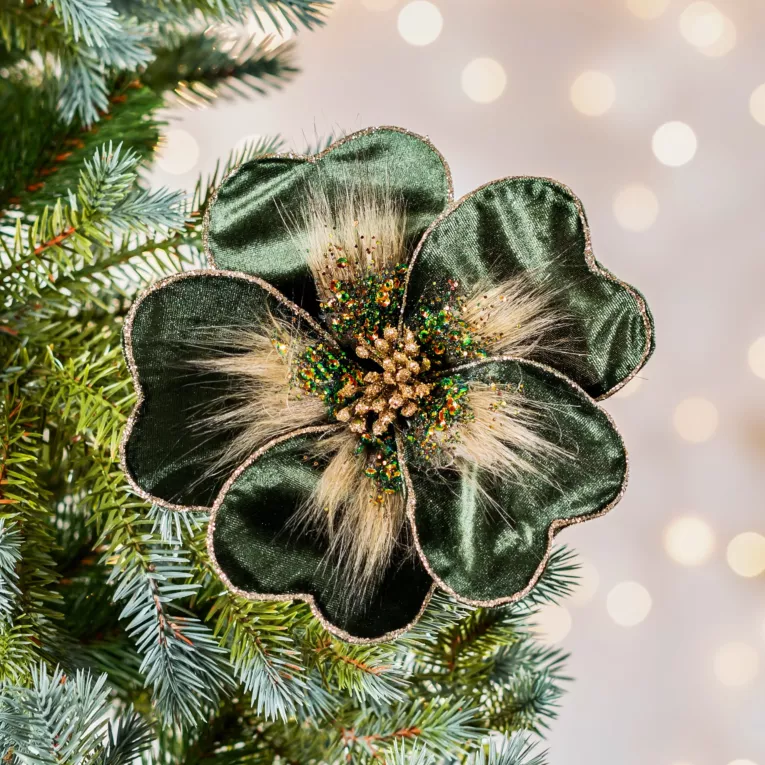Świąteczny kwiat dekoracyjny z dodatkiem futerka