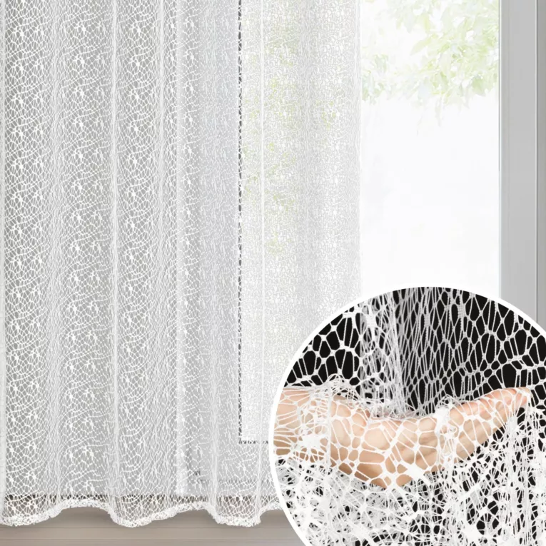 Firana biała z siateczki niewymagająca prasowania 140x250 cm przelotka ELLISSA