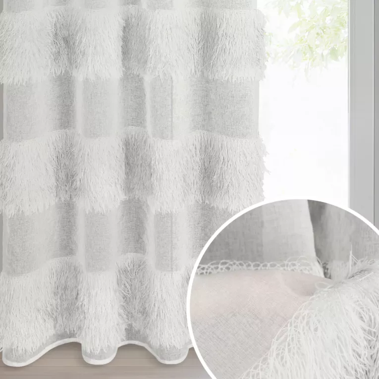 Firana kremowa z etaminy zdobiona moherową nicią 140x250 cm przelotka MARGARET