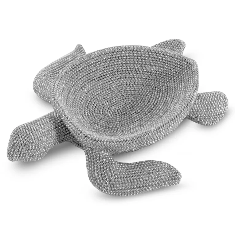 Żółw - figurka dekoracyjna ELDO o drobnym strukturalnym wzorze, srebrna