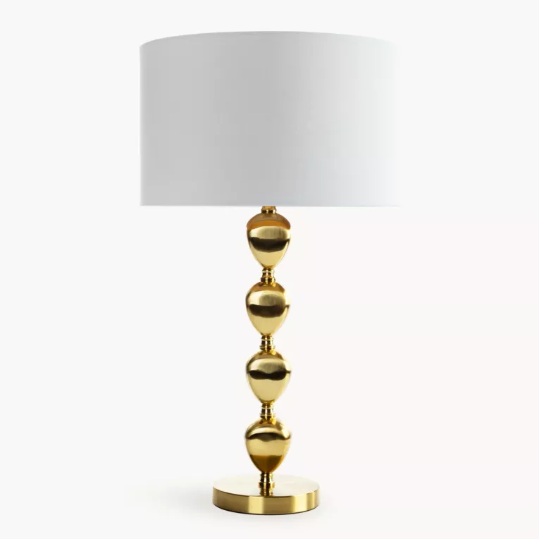 Lampa stołowa do salonu biało, złota CELIA z matowym abażurem