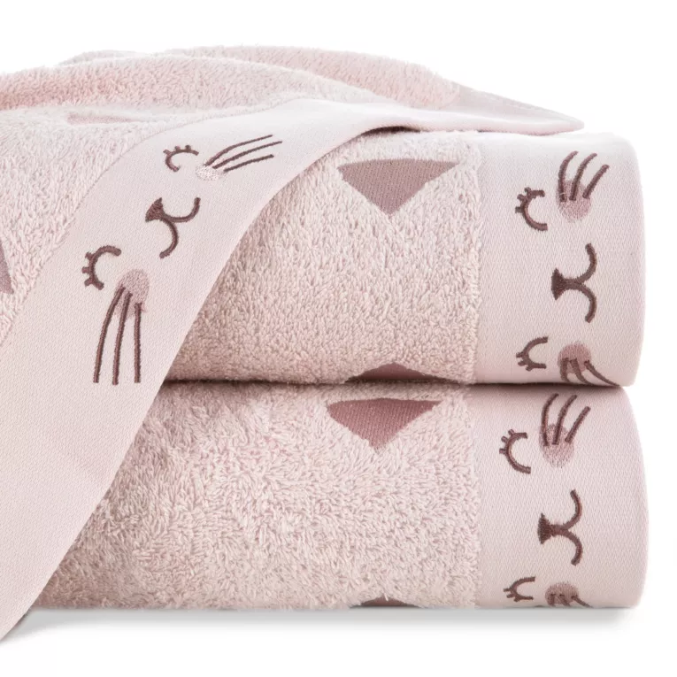 Ręcznik kąpielowy dziecięcy 50x90 cm bawełniany kolor jasnoróżowy z motywem kotka 480g/m2 BABY 49