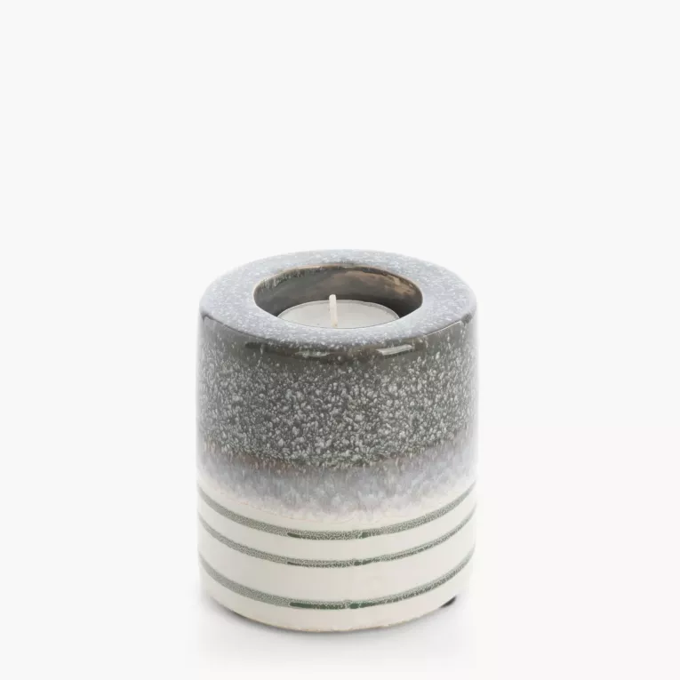 Świecznik dekoracyjny biało, popielaty 8x9 cm VIKI