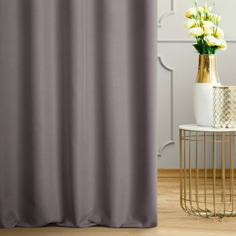 Zasłona szyta na flexach STILLO grafitowa o naturalnym charakterze, z widocznym, ozdobnym splotem