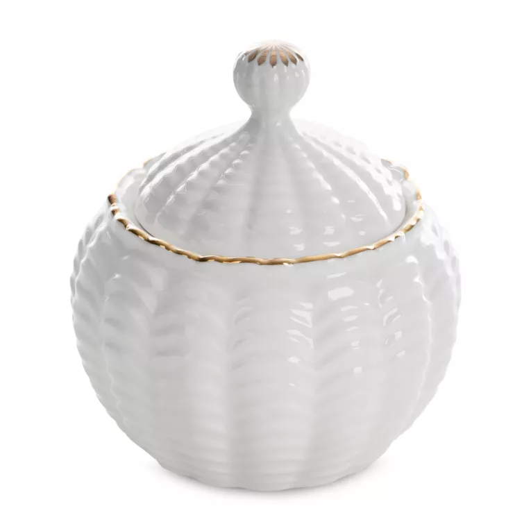 Pojemnik ceramiczny dekoracyjny kremowo-złoty z wypukłym wzorem średnica 10x11 cm GAIA