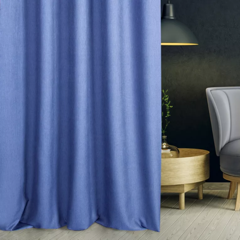 Zasłona szyta na taśmie 5 cm STYLE granatowa o naturalnym charakterze, z widocznym, ozdobnym splotem