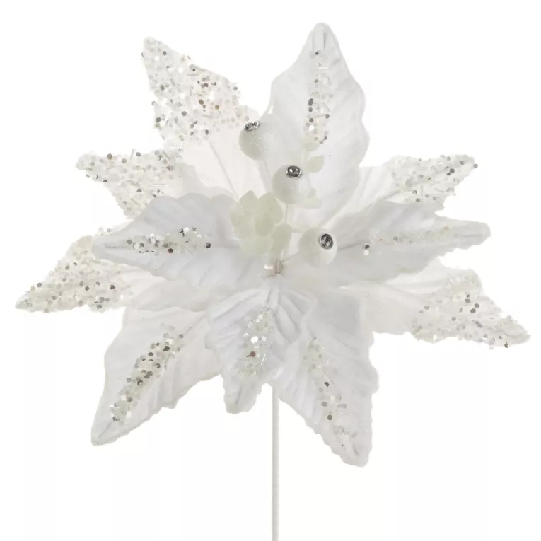 Świąteczny kwiat dekoracyjny  z welwetowej tkaniny z dodatkiem lśniących kryształków