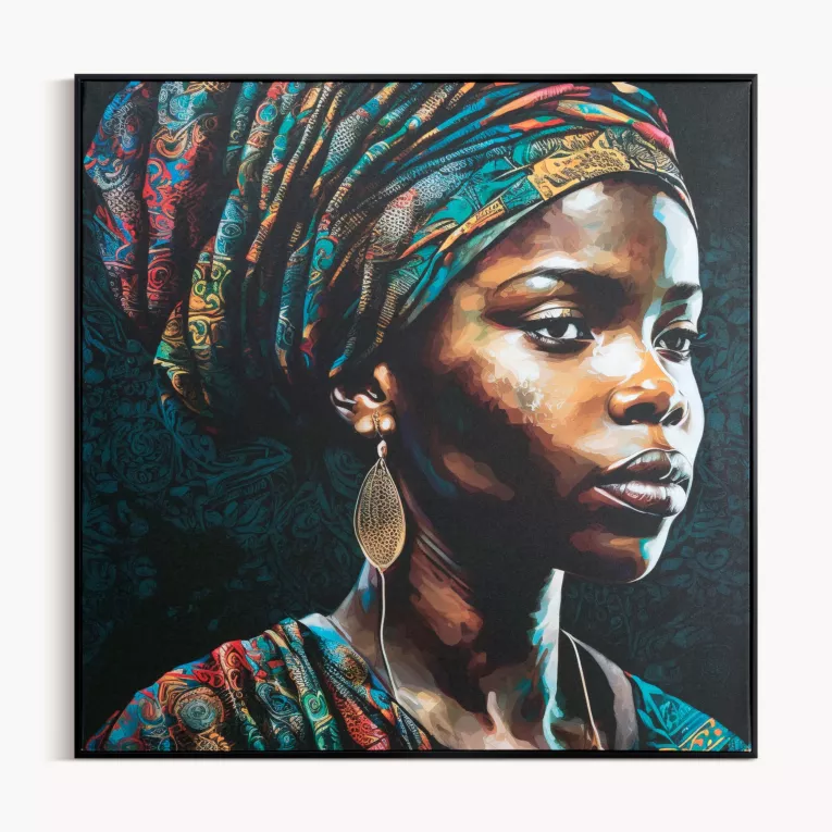 Obraz drukowany na płótnie portret tajemniczej kobiety z kolorowym turbanem