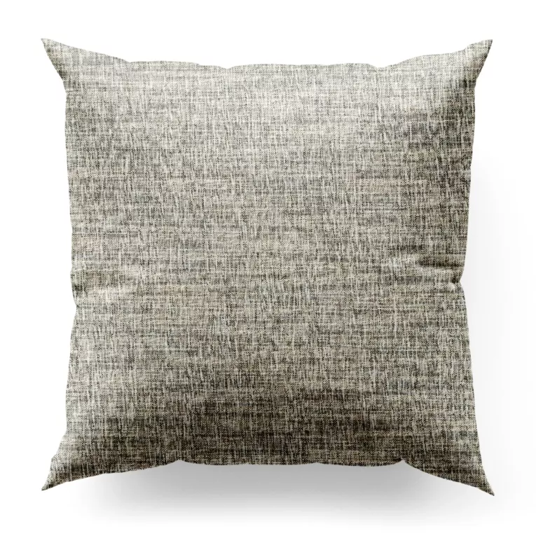 Poszewka szyta szarobeżowa z tkaniny w stylu eko o naturalnym splocie, z efektem melanżu, wykończona obciążnikiem