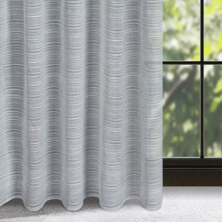 Dekoracja okienna szara w poprzeczne prążki z efektem deszczyku, półprzezroczysta 140x300 cm taśma - ARIA