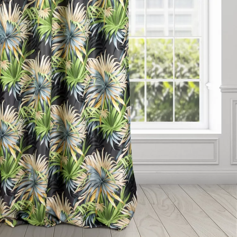 Zasłona INGRID zaciemniająca typu blackout  z nadrukiem egzotycznych liści