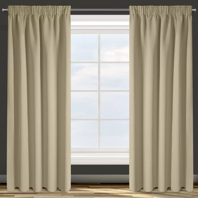 Zasłona beżowa z gładkiej tkaniny zaciemniającej typu - BLACKOUT 135x270 cm taśma - PARISA - Design 91