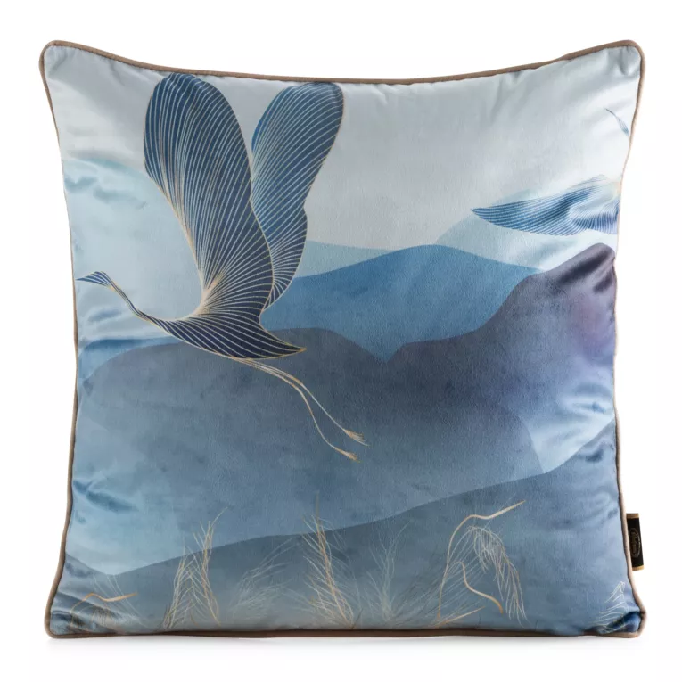 Poszewka na poduszkę 45x45 cm welwetowa, biało niebieska zdobiona nadrukiem zwierzęcym VELVET 160 Eurofirany Premium