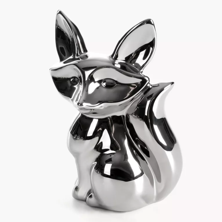 Figurka dekoracyjna wiewiórka srebrna o wysokim połysku 13x10x19 cm FABIO