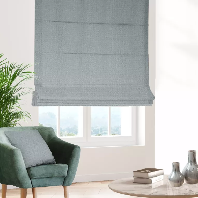 Roleta rzymska srebrna z tkaniny o naturalnym splocie z efektem melanżu