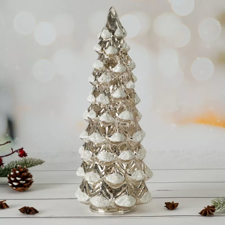 Figurka świąteczna szklana CHOINKA ze światełkami LED