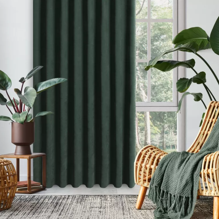 Zasłona ciemnozielona z tkaniny welurowej 100x240 cm szerokość po zmarszczeniu flex 1:1,5 Dora