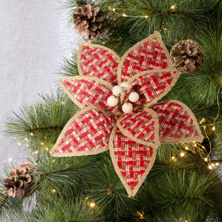 Świąteczny kwiat dekoracyjny w stylu eko z grubej plecionej tkaniny