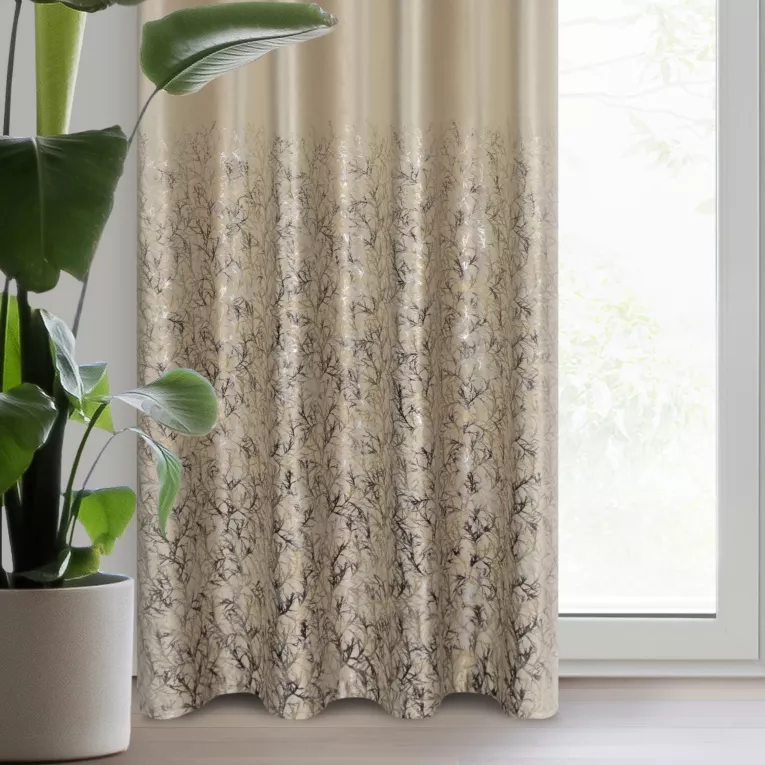 Zasłona welwetowa beżowo, szampańska zdobiona błyszczącym nadrukiem 140x250 cm przelotka - TORI