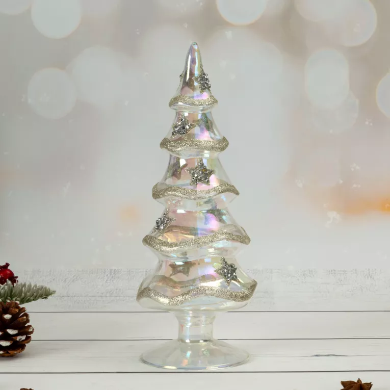 Figurka szklana CHOINKA zdobiona błyszczącymi gwiazdkami