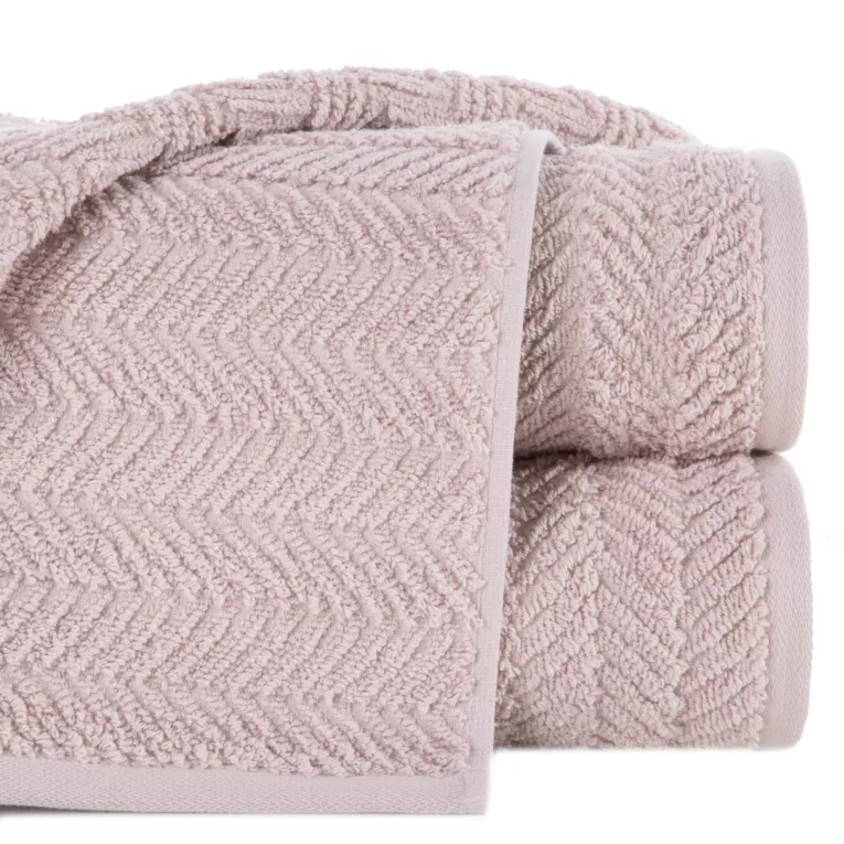 Ręcznik do rąk 30x50 cm bawełniany kolor pudrowy zdobiony wzorem jodełki 550 g/m2 ETNO