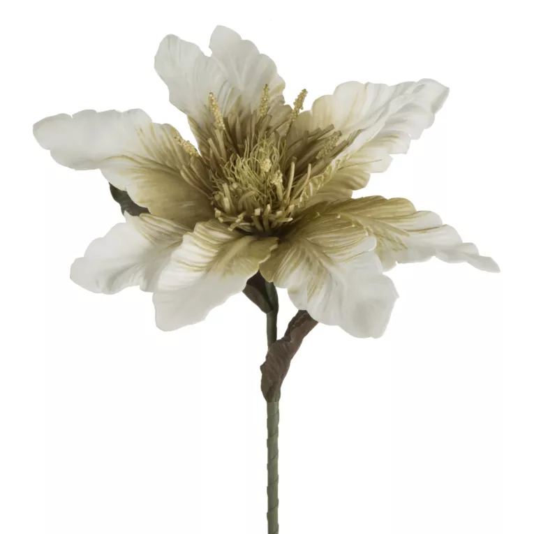 Kwiat sztuczny oliwkowo, biały z plastycznej pianki foamiran 64 cm