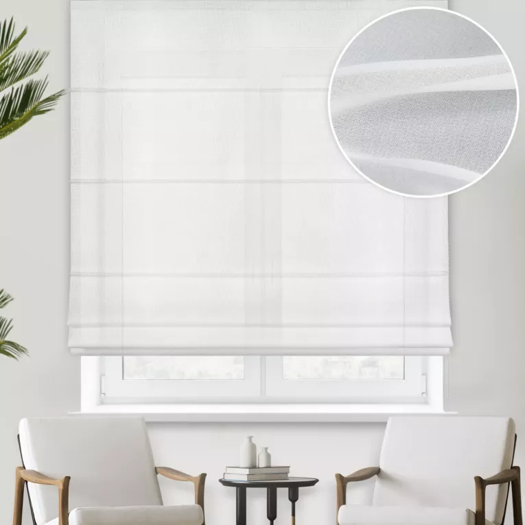 Roleta rzymska GENEVA naturalna z delikatnej w dotyku, gęsto tkanej, matowej krepy, wykończona obciążnikiem