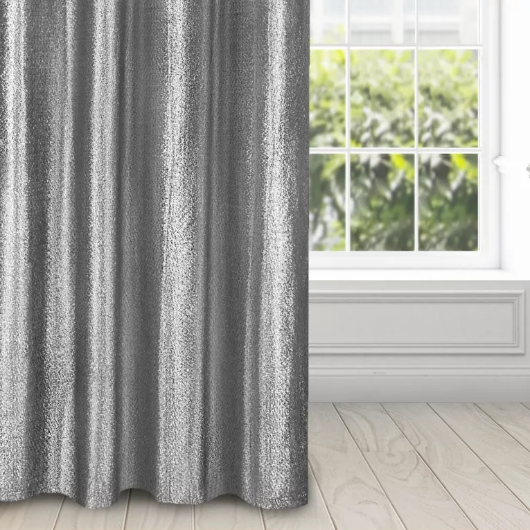 Zasłona czarno, srebrna błyszcząca z żakardu ze srebrnym nadrukiem 140x250 cm przelotka - GLOSSY