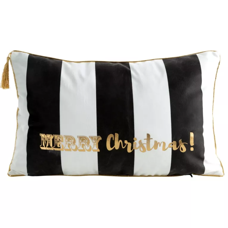 Poszewka na poduszkę 30x50 cm świąteczna welwetowa, biało czarna zdobiona złotym nadrukiem