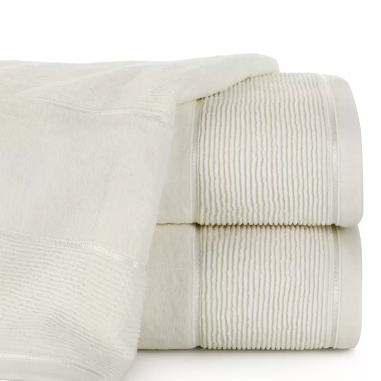 Ręcznik kąpielowy 70x140 cm bawełniany kolor kremowy z welurową bordiurą 500 g/m2 EMMA